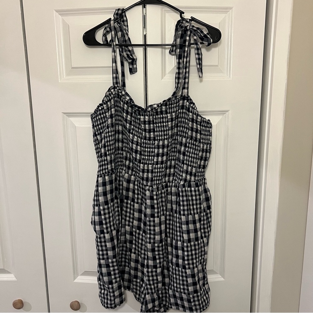 Gingham Romper Tie Detail Plus Size 2x